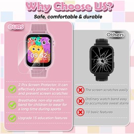 Kids Smart Watch with 2 Screen Protectors, 1.5'' Touch Screen, 26 Games, Audiobook, Learn Card, HD Camera, Video, Pedometer, Alarm Clock - Educational Wristwatch Learning Toy Fun for Birthday Gifts
