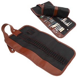 Estuche para lápices, tela Oxford de 24/48/60 cuadrículas, boceto, estuche para lápices de colores, rollo de envoltura para bolígrafos con herramientas de fijación de bandas de plástico en(24 cells)