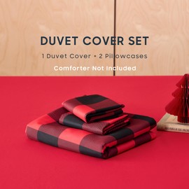 Wake In Cloud - Gingham Duvet Cover Set, Plaid Buffalo Checker Check Cute Aesthetic for Teen Boys Girls, Soft Lightweight Dorm Bedding, 3-Piece, Red Black, King Size