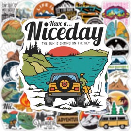 Pack of 50 Vintage Travel Stickers Set - Outdoor Stickers Waterproof Retro Stickers for Suitcase, Laptop, Bike, Scrapbook, Motorcycle, Skateboard, Helmet for Outdoor Adventure Decoration