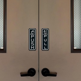 All Quality Classic Fun Push Pull Door Signs - Durable Material | Set of Two Signs | Door Entrance Signs (Black) - Large 1 Pack