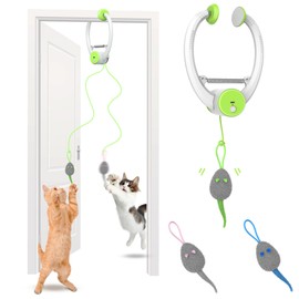 Cat Toys, Hanging Automatic Interactive Cat Toy, Colorful Bouncing Mice, Extra Long Elastic Rope, Motion Activated Rechargeable Cat Feathers Toys,Interactive Cat Toys for Indoor Cats/Kittens(Green)