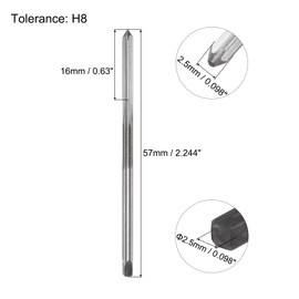 QUARKZMAN Hand Reamers, 2.5mm H8 Metric Reamer Drill Bit for Metal Wood Hole Reaming, Straight Groove High Speed Steel (HSS) Tool