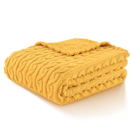 FY FIBER HOUSE Fleece Throw Blankets with 3D Pattern – Warm Super Soft Fluffy Cozy Decorative Blanket for Bed,Couch,Sofa,Camping,Travel(90"x90",Yellow)