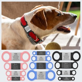 Pet Identification tag Dog Name tag Cat Collar tag Silent pet nameplate Engraved Animal ID Pet tag Silicone Non-Jingle pet Identification Durable Dog tag (Silver-Pink, M)