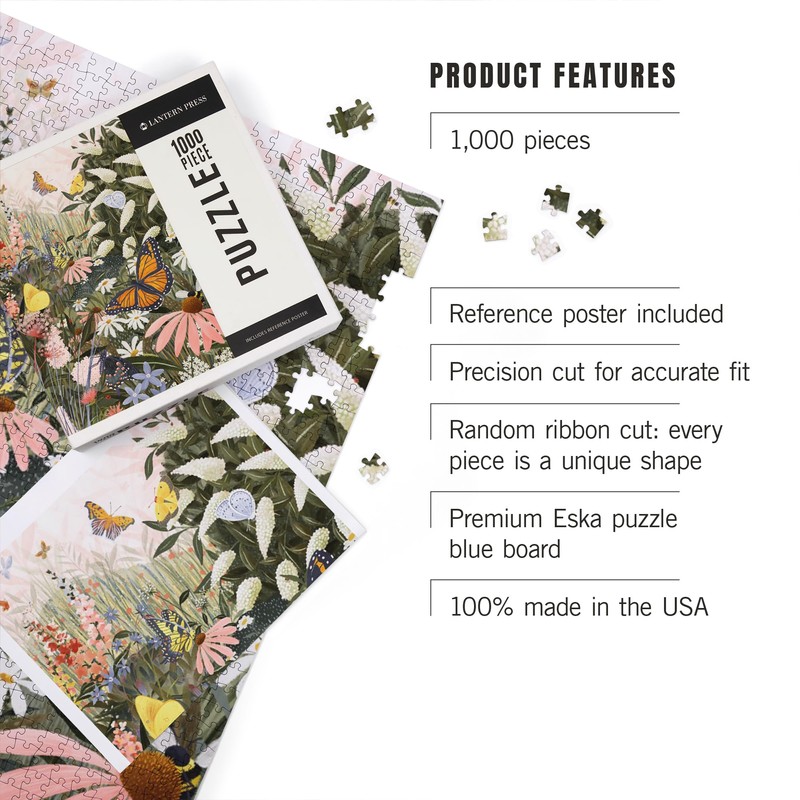 Lantern Press 1000 Piece Jigsaw Puzzle, Butterfly Garden, Pastel
