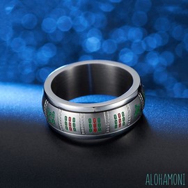 Aloha Moni Mahjong Tile Ring, Ring with National Warriors, Kyuren Treasure Light, 360° Rotation, Mahjong, Role, Stainless Steel, Rust Resistant, Silver, Heavy, Simple, Amulet, Men's, Women's, Unisex, Metal