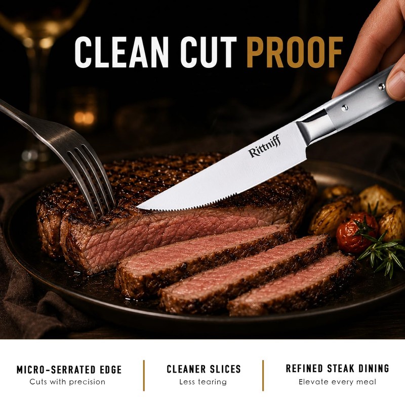 Steak Knives Set of 4, 5-Inch Serrated Stainless Steel Dinner