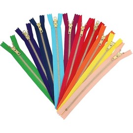 Metal Handbag Zippers YKK #5 Brass Auto Lock Zipper Medium Weight Closed Bottom. Made in USA (9 Inch 10pcs, 10 Colors Mixed)