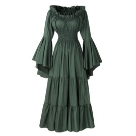 Renaissance Chemise 100% Cotton Medieval Dress Costume Mythic Mystic Forest Sword Mistress (Regular, Green)