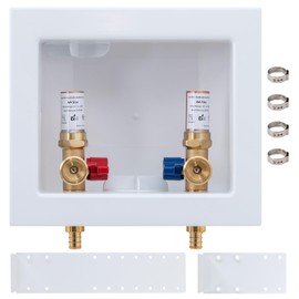 SUNGATOR Washing Machine Outlet Box with Copper Water Hammer Arrestor, Laundry Washer Water Valve Wall Box with Center Drain, 1/2 Inch Pex Crimp Inlet x 3/4 Inch MHT Outlet (4 Crimp Rings)