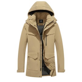 TUAOVA Men's Winter Coats Thicken Parkas Waterproof Windproof Detachable Hood Long Padded Puffer Jacket(Khaki,M)