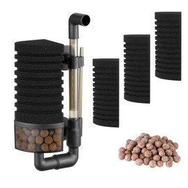 Carefree Fish Aquarium Filter Sponge Fish Tank Quiet Bubble Filter with 3 Sponges and 1 Bag of Filtered Ceramic Balls for Salt Water and Fresh Water(not Included Air Pump)
