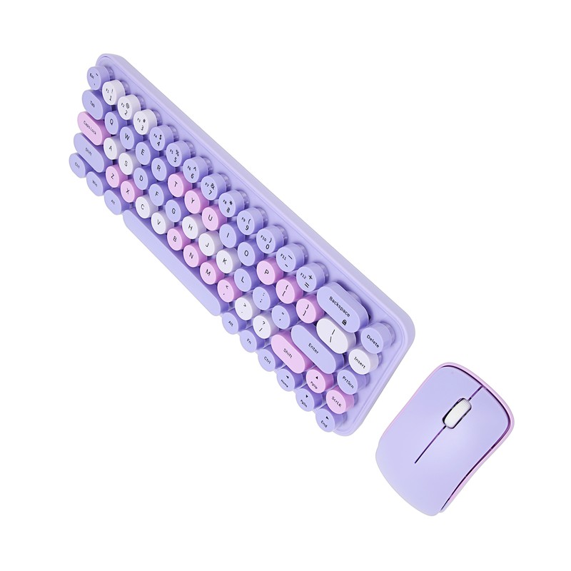 Keyboard Mouse Combo 2.4GHz Wireless Cute Retro 68 Round Keycaps