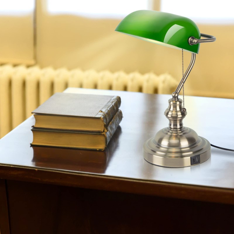 JCPYIUL White Glass Bankers Desk Lamp, Vintage Reading Table Lamp,