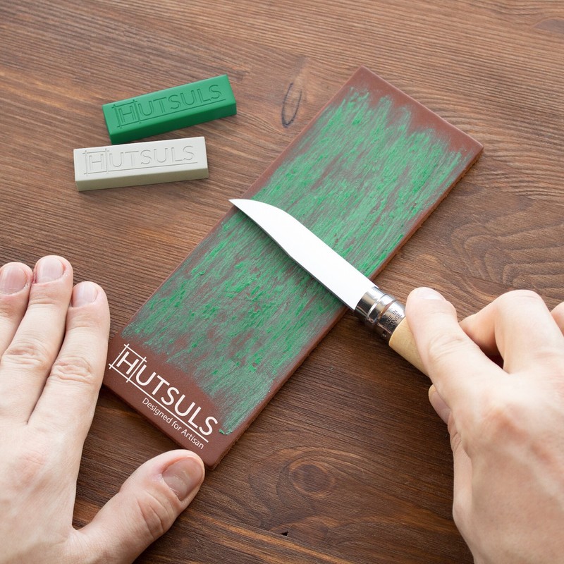 Hutsuls Knife Stropping Leather Sharpening Strop Green White Compound Sharpener