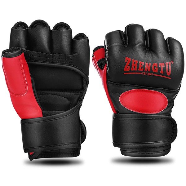 ZHENGTU Open Finger Gloves (Recommended by RIZIN Active CFFC Flyweight Champion, 5th Generation DEEP Flyweight Champion) Martial Arts, Martial Arts, Karate, Kickboxing MMA (Black, Red, M)