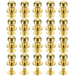 sourcing map 20Sets Brass Ball Head Stud Rivets, 6mm Dia. Screw Back Button Nipple Rivet for DIY Leathercraft, Golden