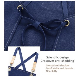 Canvas Heavy Duty Work Tool Apron, Chef Cotton Aprons for Woodworking with Large Pockets Adjustable Work Apron (Blue)