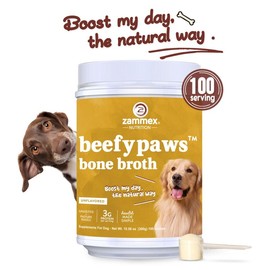 Zammex BeefyPaws Bone Broth Powder for Dogs & Cats, 300g Grass-Fed Protein Powder with 19 Amino Acids, USA-Made, 100-Serve Pet Supplements