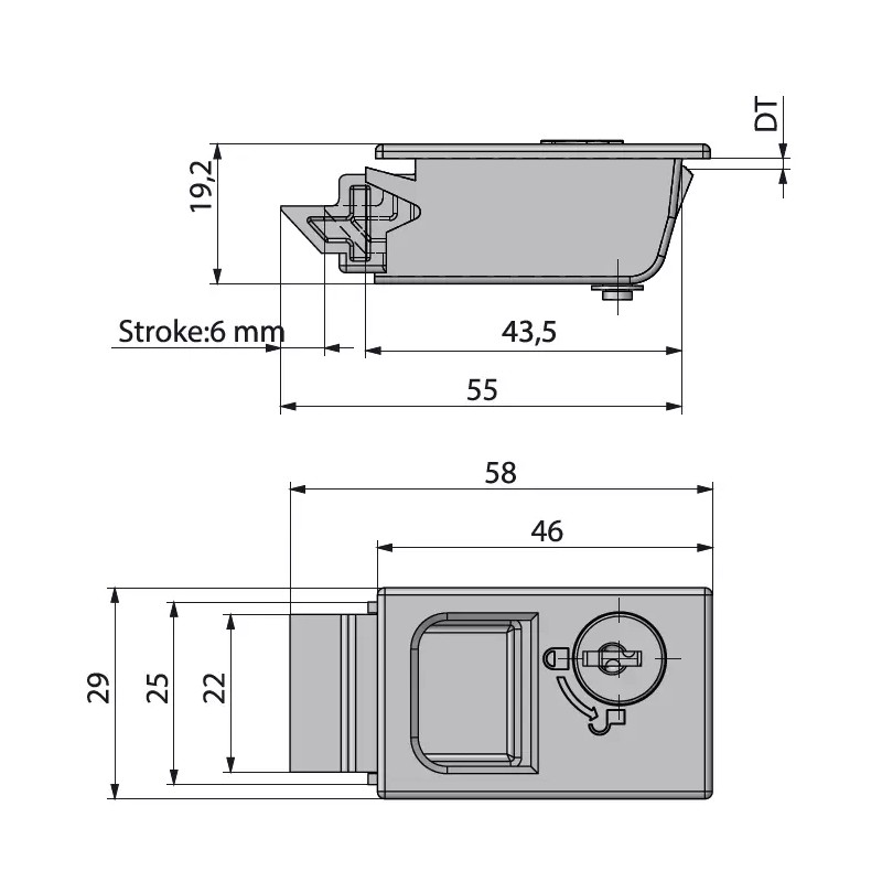 Mesan Door Cabinet Lock Black Plastic Recessed Sliding With Cylinder