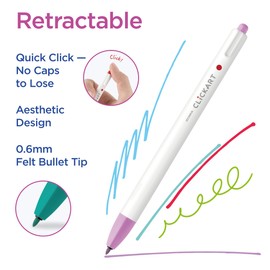 Zebra Pen CLiCKART Retractable Felt Tip Pen, Assorted Ink Colors, 0.6mm Fine Point, Moisture Absorbing to Prevent Drying Out, Ideal for Giftable Art Supplies and Teacher Gifts, 24-Pack (69824)