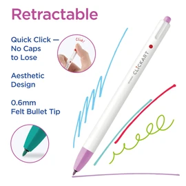 Zebra Pen CLiCKART Retractable Felt Tip Pen, Assorted Ink Colors, 0.6mm Fine Point, Moisture Absorbing to Prevent Drying Out, Ideal for Giftable Art Supplies and Teacher Gifts, 24-Pack (69824)