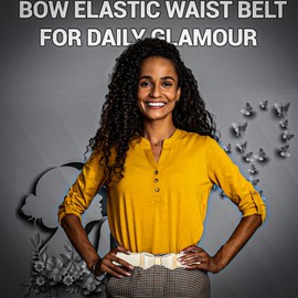 FATASH Womens Vintage Skinny Elastic Waist Belt | Slim Stretchy Elasticated Leather Cinch with Metal Bow Buckle | Retro Thin Stretch Belt Fashion Waistband for Dresses, Skirts, Jeans - White