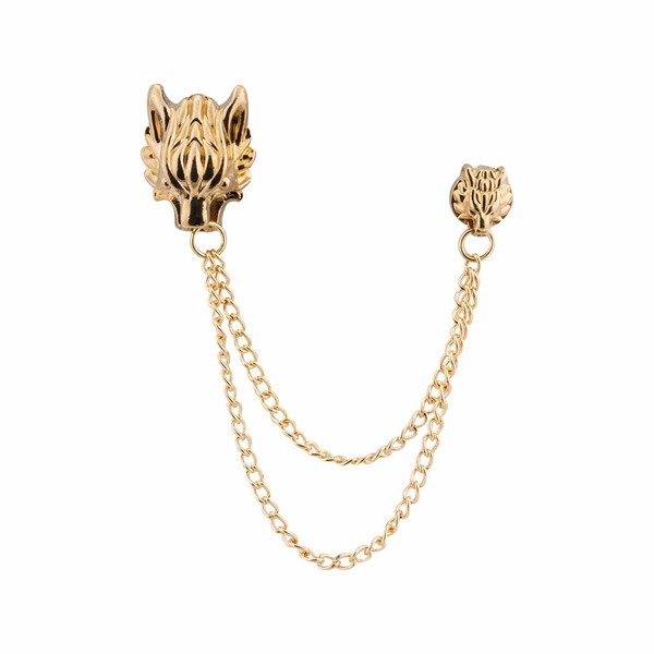 Knighthood Men's Dragon Head with Hanging Tassel Lapel Pin/Brooch Golden