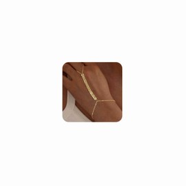 Masedy 14K Gold Plated Hand Chains Bracelets for Women Trendy Stack CZ Beaded Finger Chain Dainty Adjustable Finger Rings Bracelets Charm Link Chain Beach Summer Fashion Hand Jewelry G