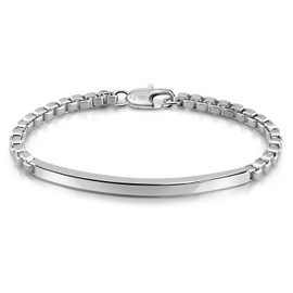 Dankadi 925 Sterling Silver Bracelet Men Women Glossy Rectangles Link 3MM Box Chain 6.3" 6.7" 7" 7.5" 8" 8.5" 9" Bangle Unisex Jewelry Gift (Rectangle Silver, 7.5 inches)