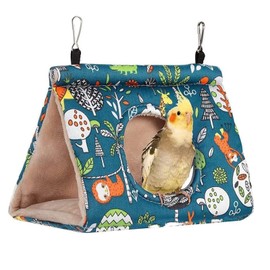 Bird Hanging Hammock, Suspended Hammock Plush Shed Swing Cave Cabin, Suitable for Small and Medium-Sized Parrots,Cockatoos, Macaws, Love Birds, Long tailed Parrot, etc., Parrot Love Nest Medium (Blue)