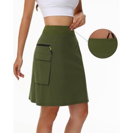Kimmery Women's Quick Dry Cargo Skirt with 5 Pockets High Waisted Golf Skirts for Casual Hiking, Army Green, Medium