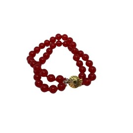 Natural Ruby Gemstone Round 2 Row Beaded Bracelet