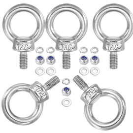 MyyYiTar M8x20mm Eyebolt 304 Stainless Steel Male Threaded Lifting Ring Extended Eye Bolts Screws with Lock Nuts, Lock Washers, Flat Washers,5Pcs