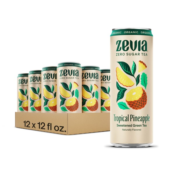 Zevia Organic Sugar Free Iced Tea, Green Tea Tropical Pineapple, 12 Ounces (Pack of 12)