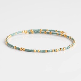 Lenny & Eva Confetti Bangles in Delicate Miyuki Glass and Gold Plated Beads, 2-3mm (Turquoise)
