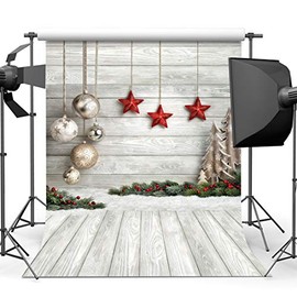 AIIKES 6x9FT Christmas Photography Background Christmas Tree Decoration Snowflake Ground Wooden Wall Background Home Christmas Party Decoration Background Studio Photography Background 10-383