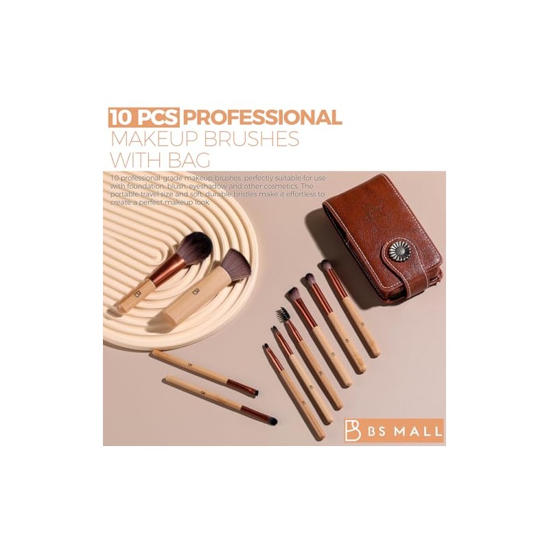 Travel Makeup Brush Set BS-MALL 10 Pcs Professional Bamboo -