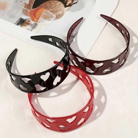 Heart Women's Perforated Wide Unique Lovely Easy Hairband Headband Black 2ea