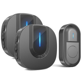 SURFOU Wireless Bell 300 m Wireless Range Outdoor Waterproof Bell Front Door Bell Wireless with 2 Receivers, Wireless Bell Front Door Kit with LED Flashing, 55 Loud Melodies, 5 Volume Levels