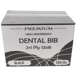 HSB 109223, Disposable Dental Bibs, 13" X 18", Black, 2-Ply Paper & 1 ply Layer of Water Resistant Poly, Tear-Resistant, Highly Absorbent, Single-Use for Maximum Hygiene, 500/Bx