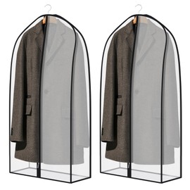 Zilink Breathable Garment Bags for Leather Coat 43” Suit Bags for Closet Storage Silky Suit Dust Covers for Hanging Clothes with 7" Gussted Wrinkle Free for Leather Clothing, Fur Coat, Dress, Set of 2
