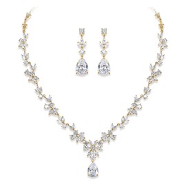 EVER FAITH Wedding Jewellery Set for Women, Cubic Zirconia Fashion Floral Leaf Vine Necklace and Dangle Earrings Set Silver Tone, Cubic Zirconia, Cubic Zirconia