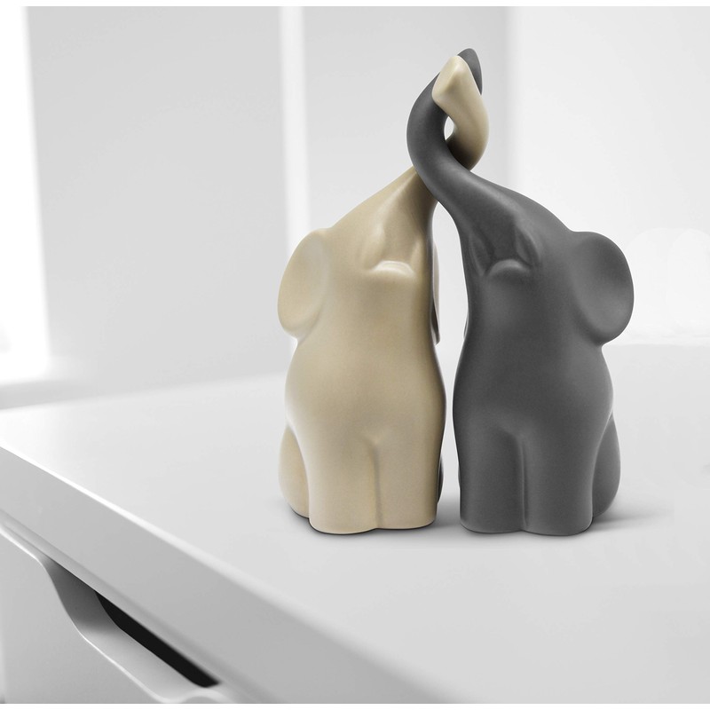 Vaudagio Loving Pair of Elephants in Beige & Grey -