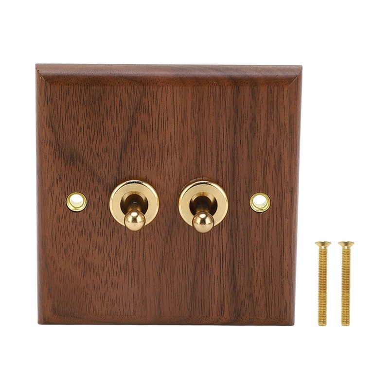 Double Toggle Switch Retro Walnut Wood Wall Mount Panel with