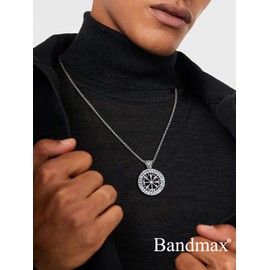 Bandmax Men's Coin Necklace, Surgical Stainless Steel, Hypoallergenic, Pendant, Simple, Long Chain, Men's Accessories, 21.7 inches (55 cm), Stainless Steel