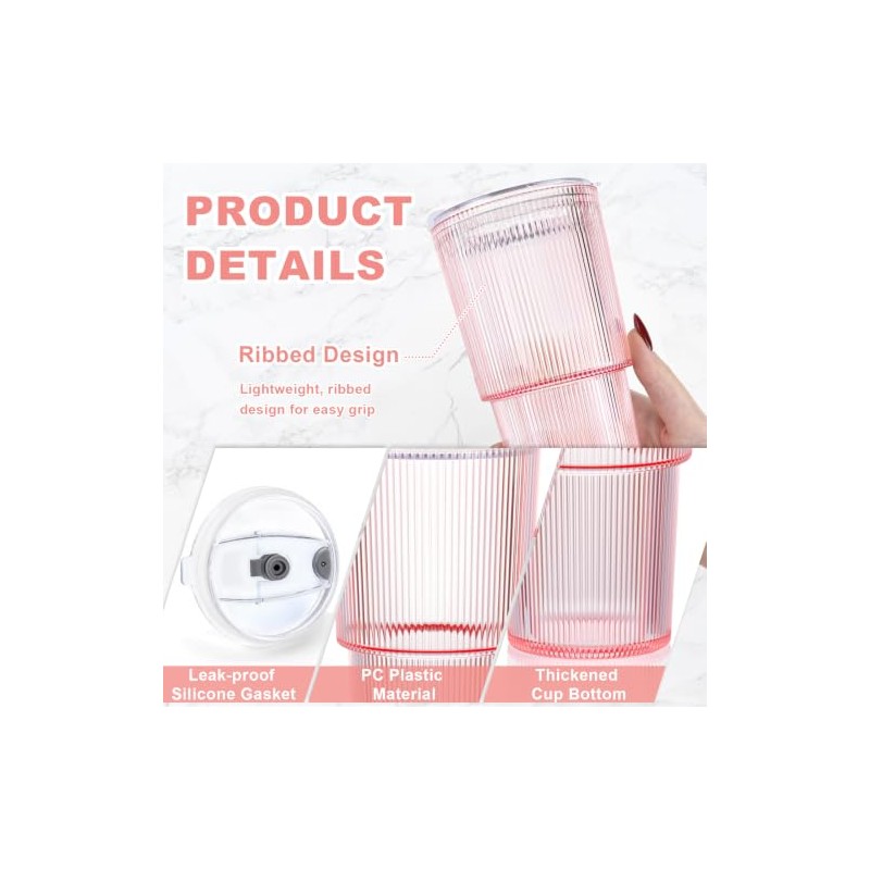 2 vasos de plástico acanalados de 20 oz con tapa