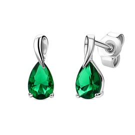 Orovi 9ct (375) Gold Jewellery Women's Drop Earrings White Gold with Gemstone/Birthstone Sapphire/Ruby/Emerald/Amethyst/Aquamarine/Topaz Earrings, Gold, Emerald