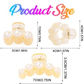 Zoestar Pearl Claw Clips Champagne Pearls Hair Clips Small Hair Clip Claws Fancy Hair Accessories for Women and Girls (3 PCS)
